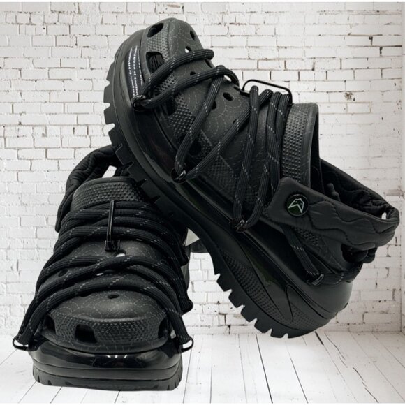 NEW Rauw Alejandro x Crocs Mega crush clog Black MENS 5 Womens 7-2 Extra Lace - Picture 1 of 13